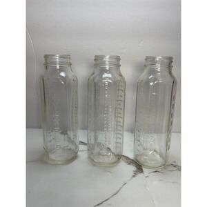 Lot of 3 Vintage Evenflo Glass Baby Bottles 8oz Hexagonal Clear Made in USA